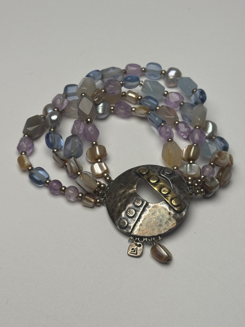 SILPADA‎ Stonecrafters Multi-Strand Pastel Beaded Bracelet Artisan Metal Detail
